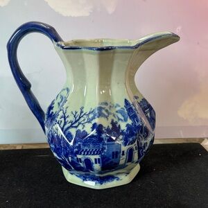 Vintage Victoria Ware Ironstone pitcher produced in a flow blue style